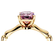 Solitaire Engagement Ring Setting for Fancy Pink Emerald Cut Center with Bamboo Band and Prong Head in Yellow Gold
