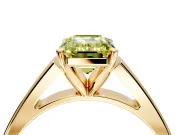 Solitaire Engagement Ring Setting for Fancy Yellow Emerald Cut Center with Tapered Split Shoulders and Prong Head in Yellow Gold
