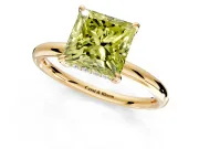 Hidden Halo Engagement Ring Setting for Fancy Yellow Princess Cut Center with Thin Rounded Band and Prong Head in Yellow Gold