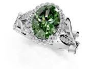Halo Engagement Ring Setting for Fancy Green Oval Center with Leaf Motif Split Shank and Prong Head in Platinum