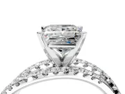 Solitaire Engagement Ring Setting for Princess Cut Center with Woven 3-Strand Pave Band and Prong Head in Sterling Silver