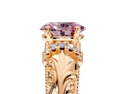 Solitaire Engagement Ring Setting for Fancy Pink Oval Center with Filigree Accent Basket and Prong Head in Rose Gold