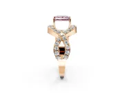 Halo Engagement Ring Setting for Fancy Pink Princess Cut Center with Pave Infinity Twist Band and Prong Head in Rose Gold