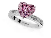Solitaire Engagement Ring Setting for Fancy Pink Heart-Shaped Center with Channel Baguette Band and Prong Head in Sterling Silver