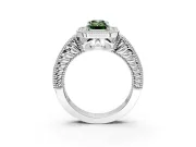 Milgrain Halo Engagement Ring Setting for Fancy Green Emerald Cut Center with Pave Band and Prong Head in White Gold