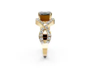 Halo Engagement Ring Setting for Emerald Cut Center with Pave Infinity Twist Band and Prong Head in Yellow Gold