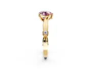 Solitaire Engagement Ring Setting for Fancy Pink Heart-Shaped Center with Carved Leaf Shoulders and Prong Head in Yellow Gold