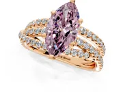 Solitaire Engagement Ring Setting for Fancy Pink Marquise Center with Woven 3-Strand Pave Band and Prong Head in Rose Gold