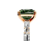 Baguette Engagement Ring Setting for Fancy Green Asscher Cut Center with Alternating Bar-Set Band and Prong Head in Rose Gold