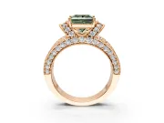 Pave Engagement Ring Setting for Fancy Green Princess Cut Center with Curved Accent Rows, Openwork and Prong Head in Rose Gold