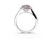 Halo Engagement Ring Setting for Fancy Pink Princess Cut Center with Raised Halo, Pave Band and Prong Head in Platinum
