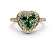 Halo Engagement Ring Setting for Fancy Green Heart-Shaped Center with Metal-Rimmed Halo, Pave Band and Prong Head in Yellow Gold