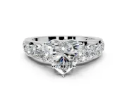 Solitaire Engagement Ring Setting for Heart-Shaped Center with Graduated Shared Prongs and Prong Head in White Gold
