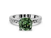Solitaire Engagement Ring Setting for Fancy Green Cushion Cut Center with Milgrain X Pattern Band and Prong Head in Platinum