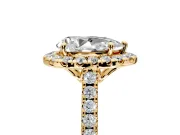 Halo Engagement Ring Setting for Pear-Shaped Center with Raised Halo, Pave Band and Prong Head in Yellow Gold