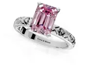 Solitaire Engagement Ring Setting for Fancy Pink Emerald Cut Center with XO Engraved Band and Prong Head in Platinum