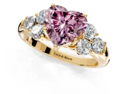 Cluster Engagement Ring Setting for Fancy Pink Heart-Shaped Center with Round Cut Accent Frame and Prong Head in Yellow Gold