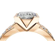 Bezel Engagement Ring Setting for Princess Cut Center with Wide Channel-Set Band and Bezel Head in Rose Gold