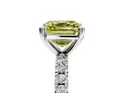 Solitaire Engagement Ring Setting for Fancy Yellow Asscher Cut Center with Fine Pave Band and Claw Prong Head in Platinum