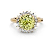 Starburst Halo Engagement Ring Setting for Fancy Yellow Round Cut Center with Thin Round-Wire Band and Prong Head in Yellow Gold