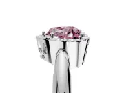 Halo Engagement Ring Setting for Fancy Pink Heart-Shaped Center with Tapered Plain Band and Prong Head in White Gold
