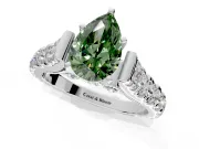 Solitaire Engagement Ring Setting for Fancy Green Pear-Shaped Center with Pave Cathedral Shoulders and Prong Head in Platinum