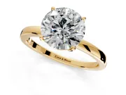 Solitaire Engagement Ring Setting for Round Cut Center with Thin Rounded Plain Band and Prong Head in Yellow Gold