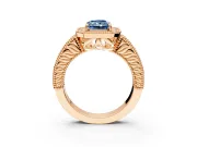 Milgrain Halo Engagement Ring Setting for Fancy Blue Radiant Cut Center with Pave Band and Prong Head in Rose Gold