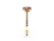 Floral Engagement Ring Setting for Fancy Pink Cushion Cut Center with Pave Band and Floral Prong Head in Yellow Gold