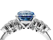 Cluster Engagement Ring Setting for Fancy Blue Radiant Cut Center with 2-Row Shoulder Clusters and Prong Head in Platinum