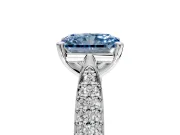 Solitaire Engagement Ring Setting for Fancy Blue Radiant Cut Center with Multi-Row Accents and Prong Head in Platinum