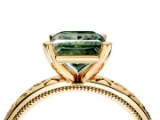 Solitaire Engagement Ring Setting for Fancy Green Princess Cut Center with Scrollwork Band and Prong Head in Yellow Gold