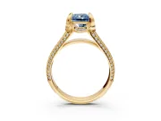 Solitaire Engagement Ring Setting for Fancy Blue Radiant Cut Center with Accented Split Shank and Prong Head in Yellow Gold