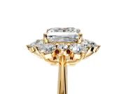 Small-Accent Cluster Halo Engagement Ring Setting for Princess Cut Center with Plain Band and Prong Head in Yellow Gold