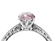 Solitaire Engagement Ring Setting for Fancy Pink Marquise Center with Engraved Milgrain Band and Prong Head in Platinum