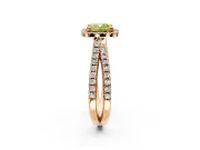 Halo Engagement Ring Setting for Fancy Yellow Cushion Cut Center with Double Pave Split Shank and Prong Head in Rose Gold