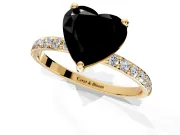 Solitaire Engagement Ring Setting for Fancy Black Heart-Shaped Center with Pave Accents and Prong Head in Yellow Gold