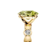 Solitaire Engagement Ring Setting for Fancy Yellow Oval Center with Beaded Bezel Station Band and Prong Head in Yellow Gold