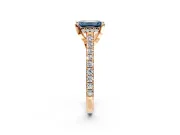 Solitaire Engagement Ring Setting for Fancy Blue Emerald Cut Center with Widening Pave Band and Claw Prong Head in Rose Gold