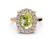 Single Halo Engagement Ring Setting for Fancy Yellow Oval Center with Corner Claws, Plain Band and Prong Head in Rose Gold