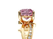 Solitaire Engagement Ring Setting for Fancy Pink Cushion Cut Center with Pave and Plain Crossover Band and Prong Head in Yellow Gold