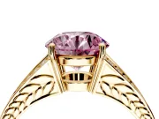 Split Shank Engagement Ring Setting for Fancy Pink Round Cut Center with Pave Split Shank and Prong Head in Yellow Gold