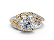 Halo Engagement Ring Setting for Heart-Shaped Center with Marquise and Pave Bypass Band and Prong Head in Yellow Gold