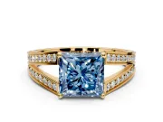 Split Shank Engagement Ring Setting for Fancy Blue Princess Cut Center with Pave Split Shank and Prong Head in Yellow Gold