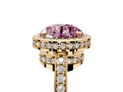 Halo Engagement Ring Setting for Fancy Pink Round Cut Center with Metal-Rimmed Halo, Pave Band and Prong Head in Yellow Gold
