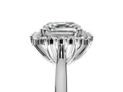 Starburst Halo Engagement Ring Setting for Asscher Cut Center with Thin Round-Wire Band and Prong Head in Platinum