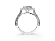 Milgrain Halo Engagement Ring Setting for Heart-Shaped Center with Bezel Point Accents and Prong Head in Platinum