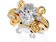Solitaire Engagement Ring Setting for Oval Center with Twisted Band and Scroll Prong Head in Yellow Gold