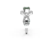 Halo Engagement Ring Setting for Fancy Green Asscher Cut Center with Pave Infinity Twist Band and Prong Head in White Gold