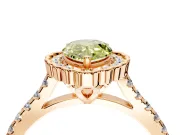 Milgrain Floral Halo Engagement Ring Setting for Fancy Yellow Pear-Shaped Center with Pave Band and Prong Head in Rose Gold